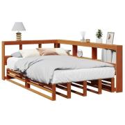 vidaXL Säng med bokhylla utan madrass vaxbrun 120x200 cm massiv furu
