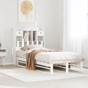 vidaXL Säng med bokhylla utan madrass vit 90x190cm massiv furu