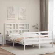 vidaXL Sängram med huvudgavel vit 140x190 cm massivt trä