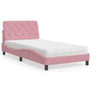 vidaXL Bed with Mattress Pink 100x200 cm Velvet