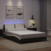 vidaXL Sängram med LED-belysning svart och vit 140x190 cm konstläder