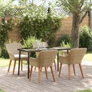 vidaXL Trädgårdsmöbelset med kudde 5 pcs Beige konstrotting