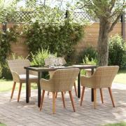 vidaXL Trädgårdsmöbelset med kudde 5 pcs Beige konstrotting