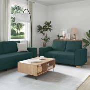 vidaXL Soffset med kudde med kudde 3 pcs Mörkgrön 220 x 78 x 84 cm tyg
