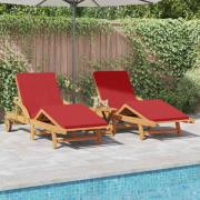 vidaXL Solstol Reclining 3 pcs Röd 40 x 40 x 40cm Massivt akaciaträ