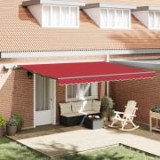 vidaXL Utfällbar markis med LED -remsljus Röd 450 × 300 cm tyg