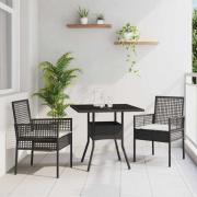 vidaXL Trädgårdsmöbelset 3 pcs Svart Poly rattan