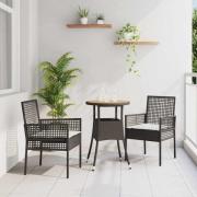 vidaXL Trädgårdsmöbelset 3 pcs Svart Poly rattan