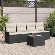 vidaXL Trädgårdsoffset 5 pcs Svart Poly rattan