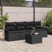 vidaXL Trädgårdsoffset 5 pcs Svart Poly rattan