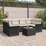 vidaXL Trädgårdsoffset 7 pcs Svart Poly rattan