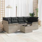 vidaXL Trädgårdsoffset 7 pcs Ljusgrå Poly rattan