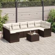 vidaXL Trädgårdsoffset 8 pcs Brun Poly rattan