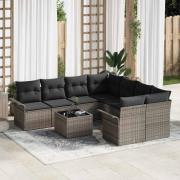 vidaXL Trädgårdsoffset 9 pcs Grå Poly rattan
