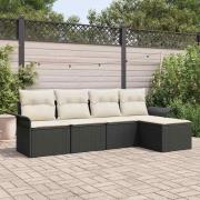vidaXL Trädgårdsoffset med kudde 5 pcs Svart Poly rattan