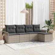 vidaXL Trädgårdsoffset med kudde 5 pcs Ljusgrå Poly rattan