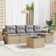 vidaXL Trädgårdsoffset med kudde 6 pcs Beige Poly rattan