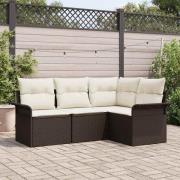 vidaXL Trädgårdsoffset med kudde 4 pcs Brun Poly rattan