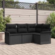 vidaXL Trädgårdsoffset med kudde 4 pcs Svart Poly rattan