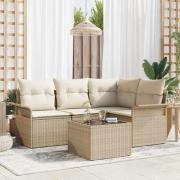 vidaXL Trädgårdsoffset med kudde 5 pcs Beige Poly rattan