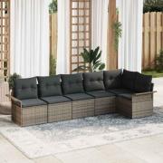vidaXL Trädgårdsoffset med kudde 6 pcs Grå Poly rattan