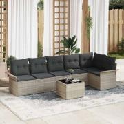 vidaXL Trädgårdsoffset med kudde 7 pcs Ljusgrå Poly rattan