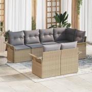 vidaXL Trädgårdsoffset med kudde 7 pcs Beige Poly rattan