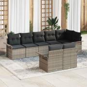 vidaXL Trädgårdsoffset med kudde 8 pcs Grå Poly rattan