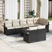 vidaXL Trädgårdsoffset med kudde 9 pcs Svart Poly rattan
