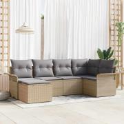 vidaXL Trädgårdsoffset med kudde 6 pcs Beige Poly rattan