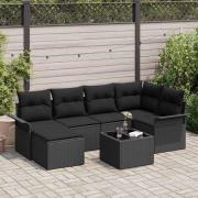 vidaXL Trädgårdsoffset med kudde 7 pcs Svart Poly rattan