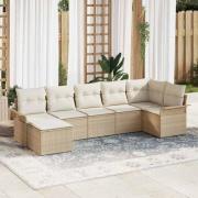 vidaXL Trädgårdsoffset med kudde 7 pcs Beige Poly rattan