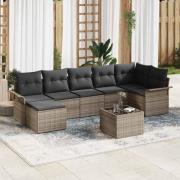 vidaXL Trädgårdsoffset med kudde 8 pcs Grå Poly rattan