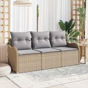 vidaXL Trädgårdsoffset med kudde 3 pcs Beige Poly rattan