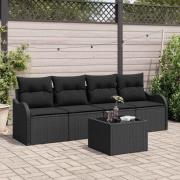 vidaXL Trädgårdsoffset 5 pcs Svart Poly rattan