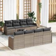 vidaXL Trädgårdsoffset med kudde 9 pcs Grå 55 x 55 x 37 cm Poly rattan