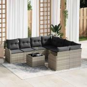 vidaXL Trädgårdsoffset 9 pcs Ljusgrå 55 x 55 x 37 cm Poly rattan