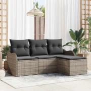 vidaXL Trädgårdsoffset med kudde 4 pcs Grå Poly rattan