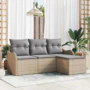 vidaXL Trädgårdsoffset med kudde med lagring 4 pcs Beige konstrotting