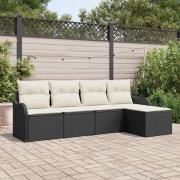 vidaXL Trädgårdsoffset med kudde 5 pcs Svart Poly rattan