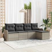 vidaXL Trädgårdsoffset med kudde 5 pcs Ljusgrå Poly rattan