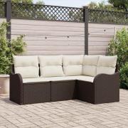 vidaXL Trädgårdsoffset med kudde 4 pcs Brun Poly rattan