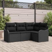 vidaXL Trädgårdsoffset med kudde 4 pcs Svart Poly rattan