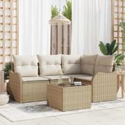 vidaXL Trädgårdsoffset med kudde 5 pcs Beige Poly rattan