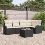 vidaXL Trädgårdsoffset med kudde 6 pcs Svart Poly rattan