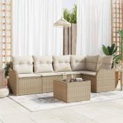 vidaXL Trädgårdsoffset med kudde 6 pcs Beige Poly rattan