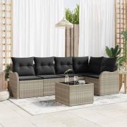 vidaXL Trädgårdsoffset med kudde 6 pcs Ljusgrå Poly rattan