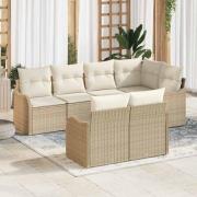 vidaXL Trädgårdsoffset med kudde 7 pcs Beige Poly rattan