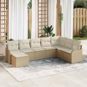 vidaXL Trädgårdsoffset med kudde 8 pcs Beige Poly rattan