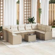 vidaXL Trädgårdsoffset med kudde 10 pcs Beige Poly rattan